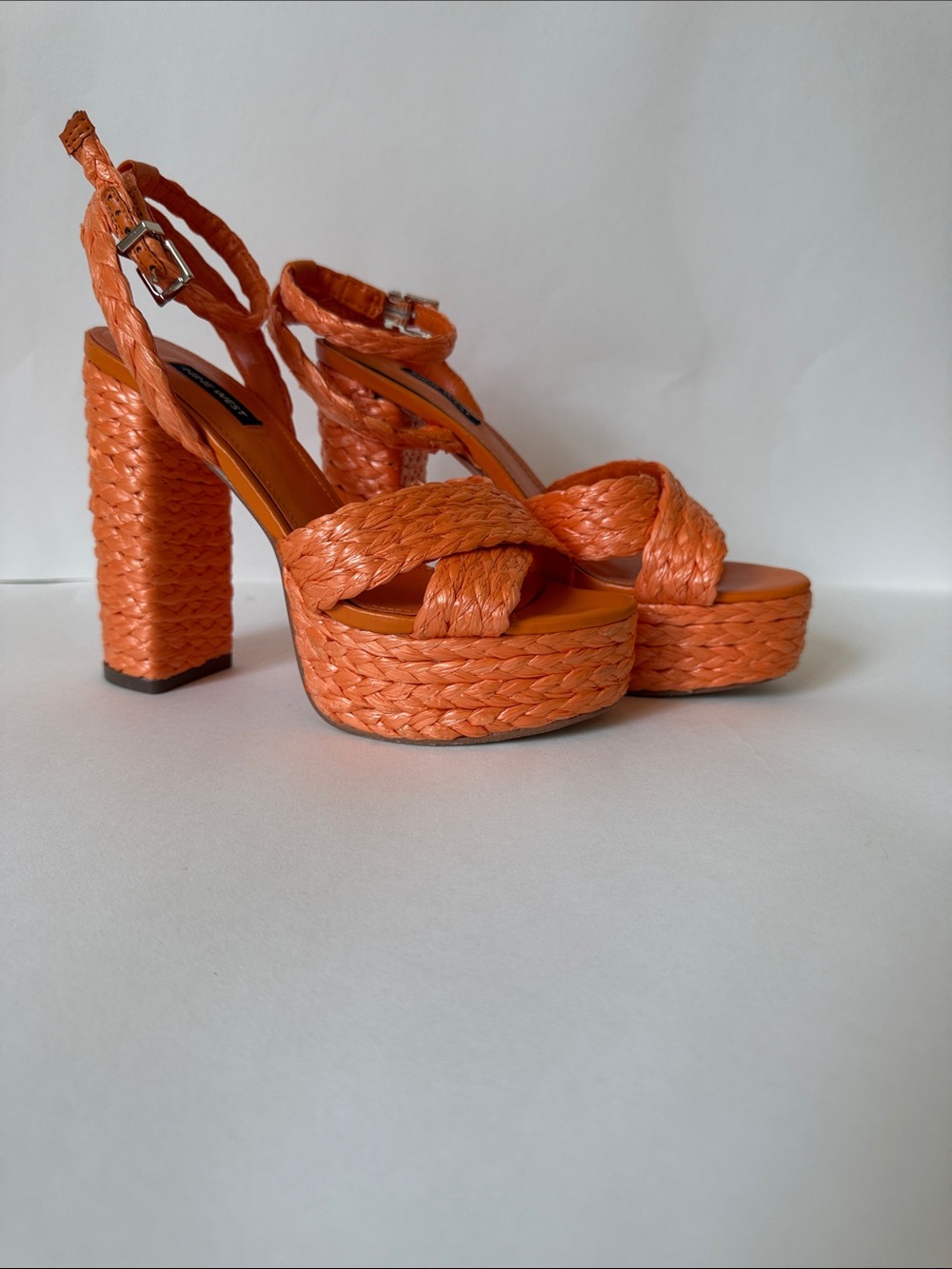 Nine West Orange Braided Platform Sandals